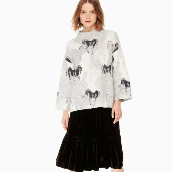 kate spade Sweaters - Kate Spade Stallions Horse Sweater in Grey Melange- Size Small - Cashmere/Mohair